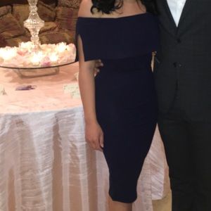 PrettyLittleThing navy strapless dress!